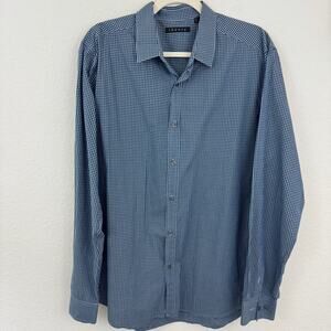 Theory Mens Zach Long Sleeve Button Shirt Size XL Blue Gingham Check 100% Cotton